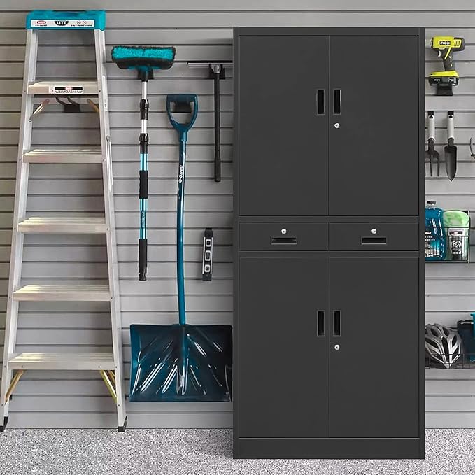 Metal Storage Cabinet, 71 Inch Tall Metal Storage Cabinet with Doors and Shelves, Pantry Cabinets with Drawer for Kitchen Storage, Garage Cabinet for Living, Dining Room, Assemble Required.