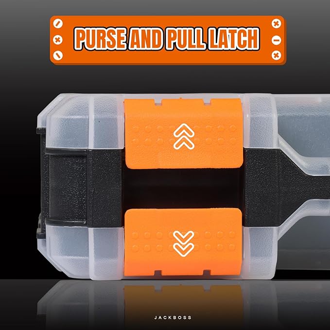 Tool Box with Transparent Lid, Double Side 34-Compartments Organizer Box with Removable Dividers for Hardware, Screws, Bolts, Nails, Beads, Jewelry and Fishing Accessories, Orange, 4 Pack