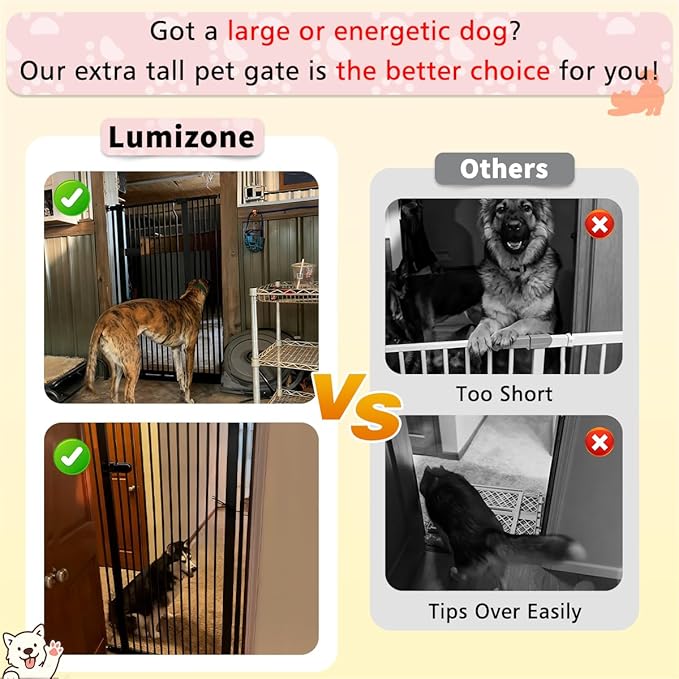 Lumizone Extra Tall Cat Gate 61.02" High Pressure Mounted Extra Wide 2025 New (17 Sizes) 1.37" Gap No Drilling Auto-Close One-Handed Operation Tall Pet Gate for Dogs(Black, 61.02" H x 55.12"-59.44" W)