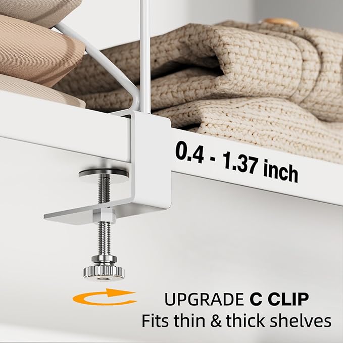 2-Piece Wire Shelf Dividers for Closet Organization, Upgraded C-Clips Adjustable Metal Shelf Dividers Suitable For Bedrooms & Kitchens, Storage Helper for Handbag Sweater Shirt Ankle Boots, White