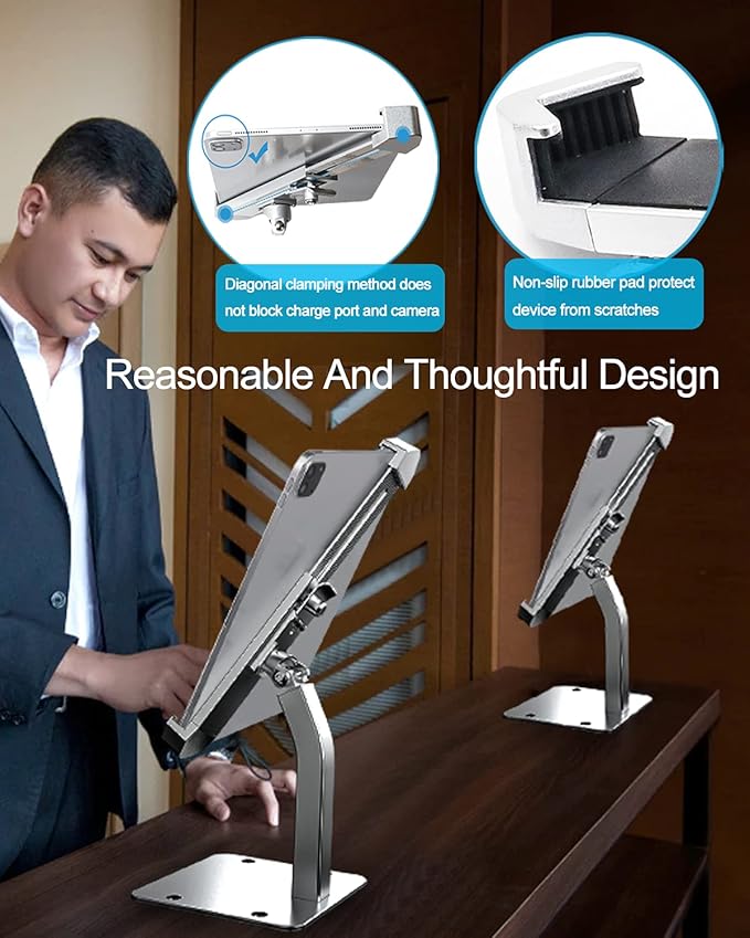 woleyi Anti Theft Tablet Kiosk Stand for 9"-14" Tablet, Security iPad Desk Floor Stand, Heavy Duty Tablets POS Display Mount with Lock and Key, Compatible iPad Pro 13/Air, Surface Pro/Go, Galaxy Tabs