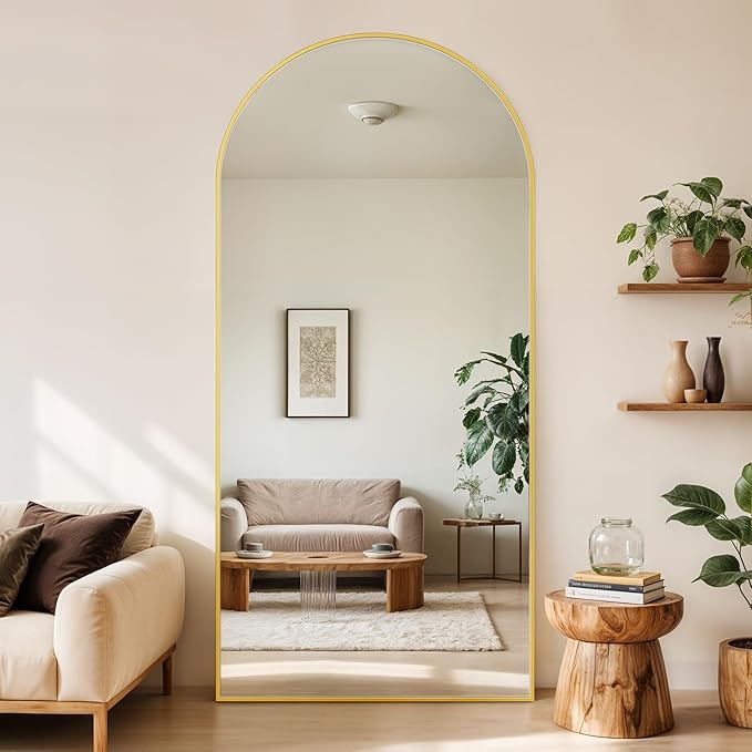 Full Length Mirror, 71" x 28" Arched Full Body Mirror Large Standing Floor Mirrors, Mirrors for Bedroom, Bathroom, Living Room Standing or Wall Leaning, Gold