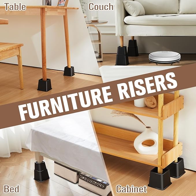 Bed Riser/Furniture Lift Bed/Bed risers/Furniture Lifter/Table risers/Frame Risers Create Under Bed Storage Heavy Duty for Furniture Height Adjustment (Black 8 Pack, 8 Inch)