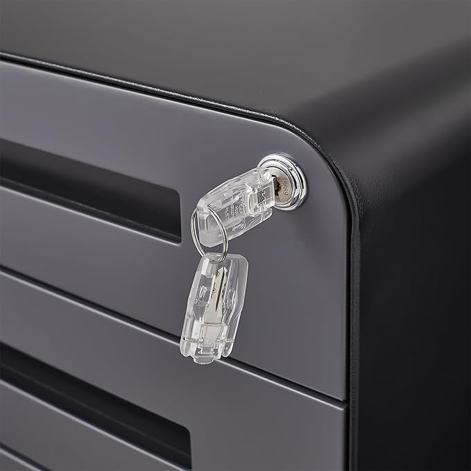 3 Drawer Mobile File Cabinet with Lock, Under Desk Metal Filing Cabinet for Home Office, Assembled Removable Under Desk Storage with Wheels for A4-Size/Letter-Size/Legal-Size (Grey)