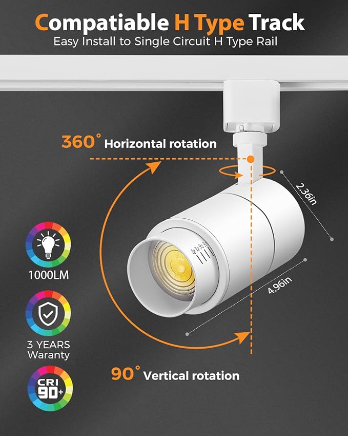 VANoopee 3-Color Zoomable 6 Light LED Track Lighting Kit with 6.6FT H Type Track Lighting Rail, LED Track Light Heads Dimmable Modern Kitchen Track Lighting Fixtures Ceiling Spotlight 10W 1000lm White