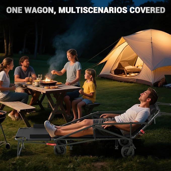 LEVELEVE Heavy Duty Folding Wagon - 2-in-1 Collapsible Cart, 650lb Capacity, All-Terrain Wheels w/Brakes & Side Pockets (Dark Gray)