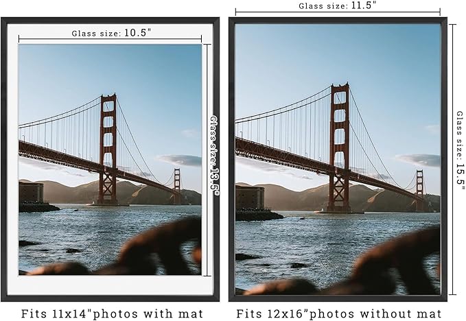 Frametory, 12x16 Metal Picture Frame with Mat for 11x14 Picture & Real Glass, Aluminum Photo Frame Collection (Black, 1 Pack)