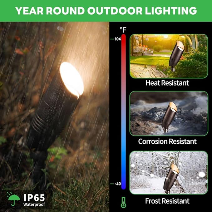 LED Spotlight, 3000K/4000K/5000K Adjustable Color Temperature Waterproof Outdoor Landscape Uplight, 12V AC/DC Wired Durable Aluminum ORB for Tree Garden Wall 4 Pack