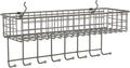 Spectrum Pegboard & Wall Mount Wire Basket With 8-Hook Station (Industrial Gray) - Storage & Organizer For Garage, Tools, Shed, Home, Work Bench, Crafts, & More
