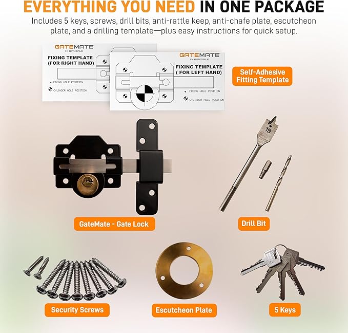 GateMate 2 ¾”(70mm) Double Locking Long Throw Gate Lock 5 Keys Included, Stainless Steel, High Durability, Ideal for Gates and Doors, Corrosion-Resistant.