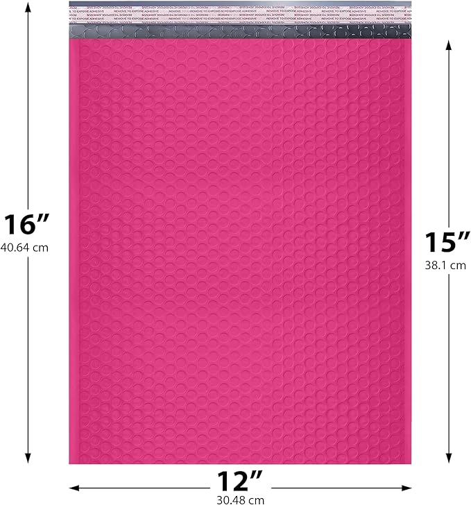 Hot Pink Large Poly Bubble Mailers 12x15 inch | Self Seal Padded Envelopes Cushioned Bubble Mailer | Usable Size 12x15 | WaterProof | Lightweight mailing Shipping Bags | 50 Pack Bulk