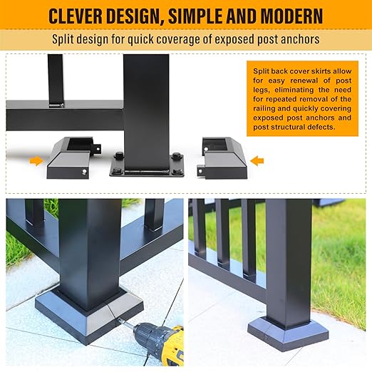 3.0"x3.0"（Actual: 3.0"x3.0"） Deck Post Base Cover Decorative Post Base Trim Skirt Black Aluminum 4Pack