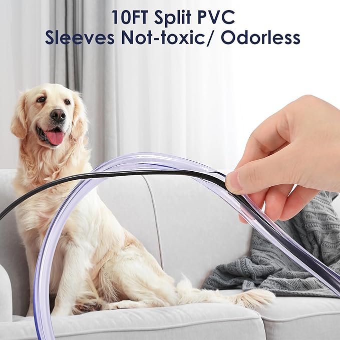 Dog and Cat Cord Protector from Pets No-Chew Solution, Pet Wire Flexible Cable Sleeve 10ft/2mm Thick, 1/2in Diameter Wire Protector Tubing for Cord, Cable Cover for USB Charger,Odorless,2Pack