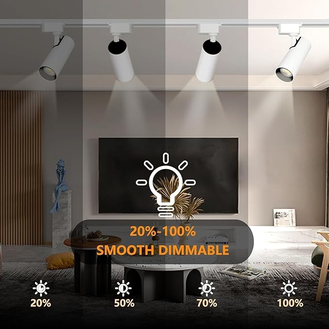 Super Brightness 3000K Warm Light Dimmable Brightness 25W 2000lm White H Type LED Track Lighting Kit System with 26 FT Track Rails, Ceiling Spotlight Fixture with Installation Package