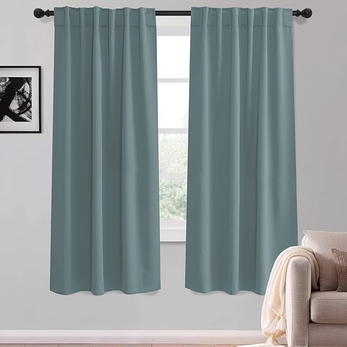 KGORGE Dusty Blue Curtains 63 inch Length, Privacy Thermal Insulation Room Darkening Noise Reducing Drapes for Bedroom Nusery Living Room, Back Tab Rod Pocket, W52 x L63 inches, 2 Panels