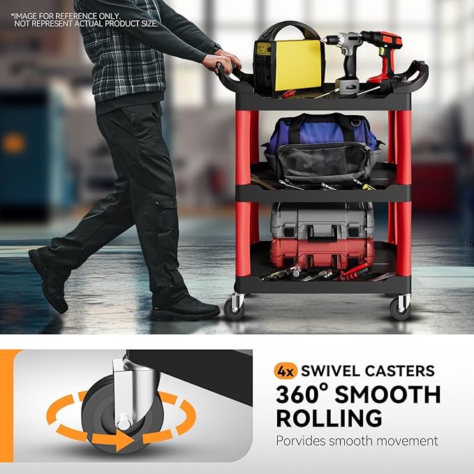 Auto Dynasty 3-Tier Rolling Cart Trolley Storage Detailing Cart with Cup Holders 120kg Capacity on Wheels Fits Home, Garage, Warehouse, Hotel and Workshop Use, Black