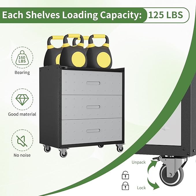 Metal Mobile Tool Storage Cabinet with Wheels,Heavy Duty Rolling Tool Cabinets for Garage,Metal Storage Cabinets with 3 Drawer,Assembly Required
