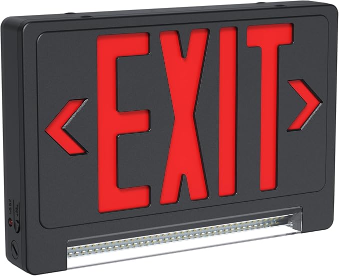 Exit Signs with Emergency Lights Battery Backup, UL Listed Double-sided Exit sign with Adjustable Light Pipe, Hardwired Compact Commercial Lighted Exit Sign, 120/277V Top/Side/Wall Mount (2 Pack) (1 Pack)