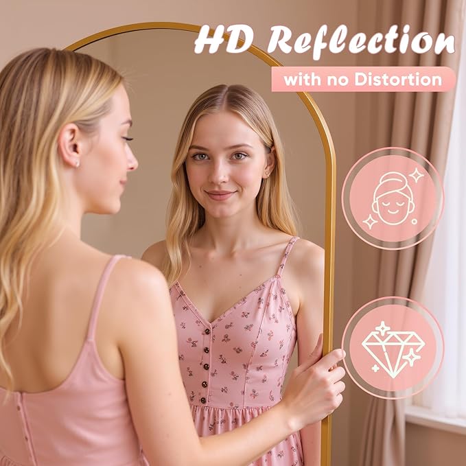 Full Length Mirror, 76" x 34" Arched Full Body Mirror Large Standing Floor Mirrors, Mirrors for Bedroom, Bathroom, Living Room Standing or Wall Leaning, Gold