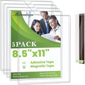 5pcs Wall Sign Holder 8.5"x11" Magnetic Sign Holder, Rigid Print Protectors with Magnet Strips and Adhesive Strips, Wall Mount Plastic Paper Holder for Office Store Home Window Display (Clear)