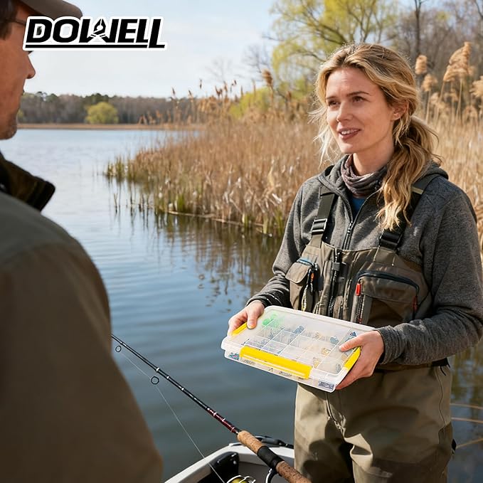DOWELL Tackle Boxes, Plastic Tackle Storage Box Set, 4 Assorted Sizes with Removable Dividers, Fishing Tackle & Parts Organizer (4 Packs Trays)