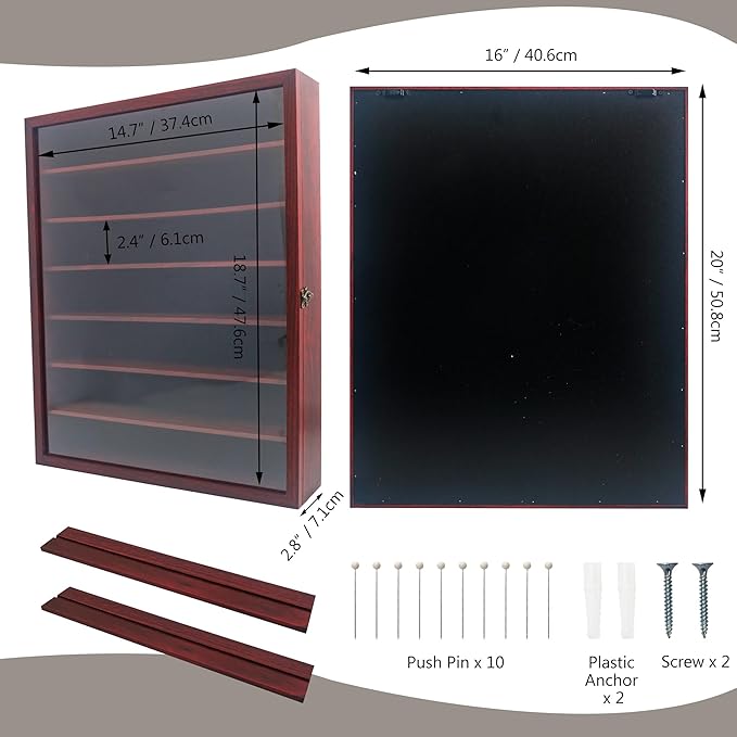 GMFrames 16x20 Wooden Shadow Box Frame with Removable Shelves Deep Display Case for Military Medals Keepsakes Cherry