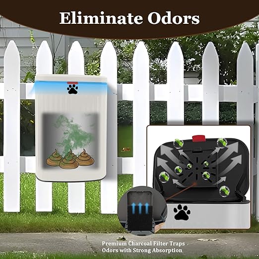Dog Waste Trash Can Wall Mounted, 2.1Gal Small Outdoor Trash Can with Lid, Hanging on Fence, Dog Poop Bucket with 40 Bags, Inner Waste Bin, White