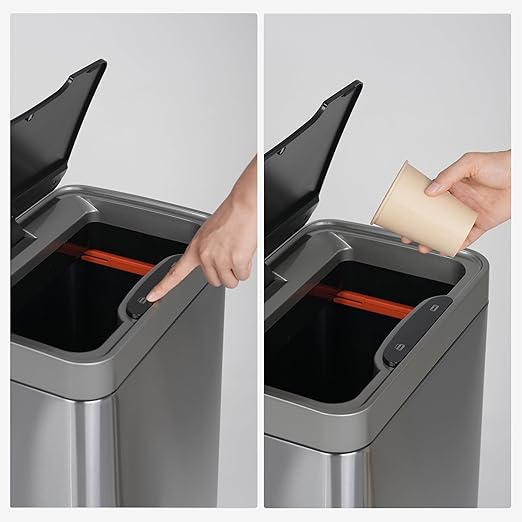 Mbillion Automatic Touchless 15 Gallon Motion Sensor Trash Can Stainless Steel Smart Trash Cans with Lid Rectangular Garbage Can for Kitchen Bedroom Home Office Silver