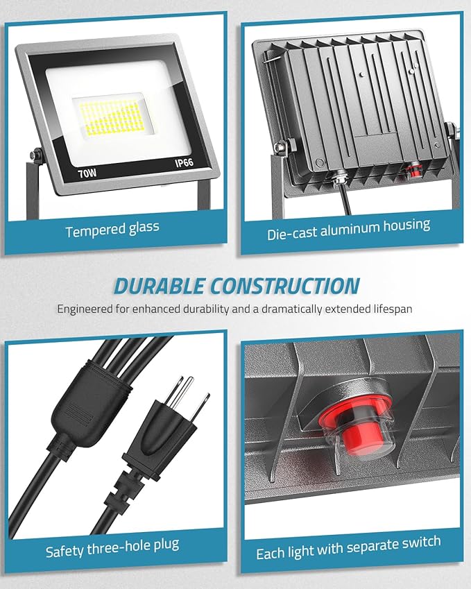 PAULINN 21000 Lumen Work Lights with Stand, 3 Adjustable Head LED Work Light with Foldable Stand and 16FT Cord, IP66 Waterproof Led Construction Light