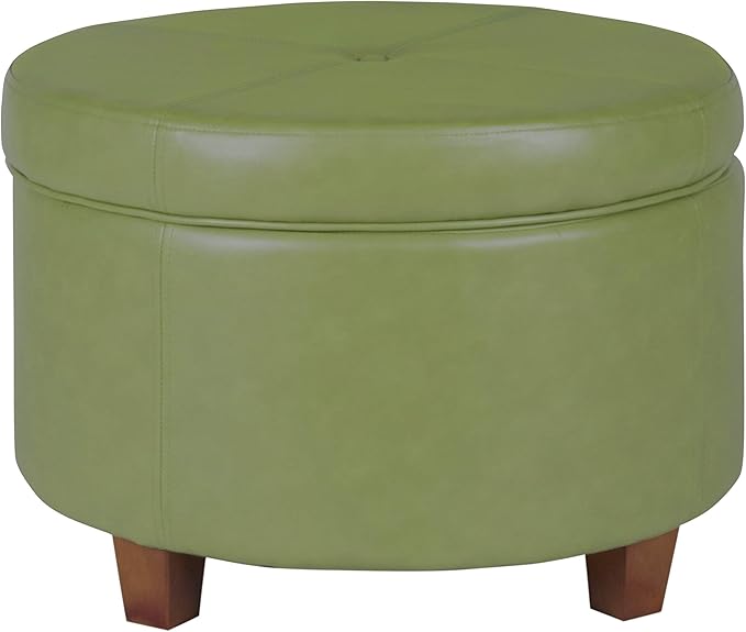 HomePop Round Leatherette Storage Ottoman with Lid, Moss Green Large