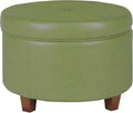 HomePop Round Leatherette Storage Ottoman with Lid, Moss Green Large