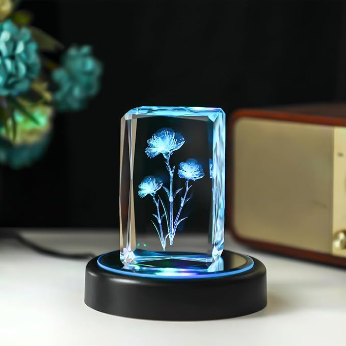 ZEERSHEE 3.8*0.9inch LED Light Base for 3D Crystal Glass Art 6 Lighting Mode Color Change Lighted Up Round Display Stand (Mirrored Flat)