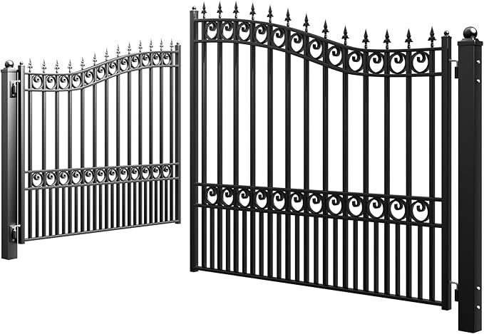 ZUMI Outdoor Steel Swing Gates - 14x6 ft. Heavy-Duty Weatherproof Security Gates - Broadway Style Driveway Fence