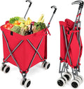 GOFLAME Folding Shopping Cart on Wheels, Waterproof Grocery Cart with Removable Cover and 360° Swiveling Wheels, Collapsible Utility Cart for Groceries and Laundry, 120LBS Load Capacity, Red