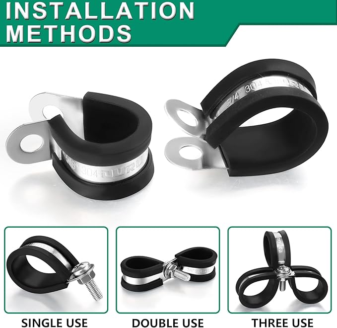 50PCS Cable Clamps 1-1/2 Inch 304 Stainless Steel Cable Clamps Rubber Coated Cushioned Insulated Cable Clamp,Automotive Wire Clamps,Pipe Clamps,Metal Clamp for Tube,Wire Cord Installation(38mm)