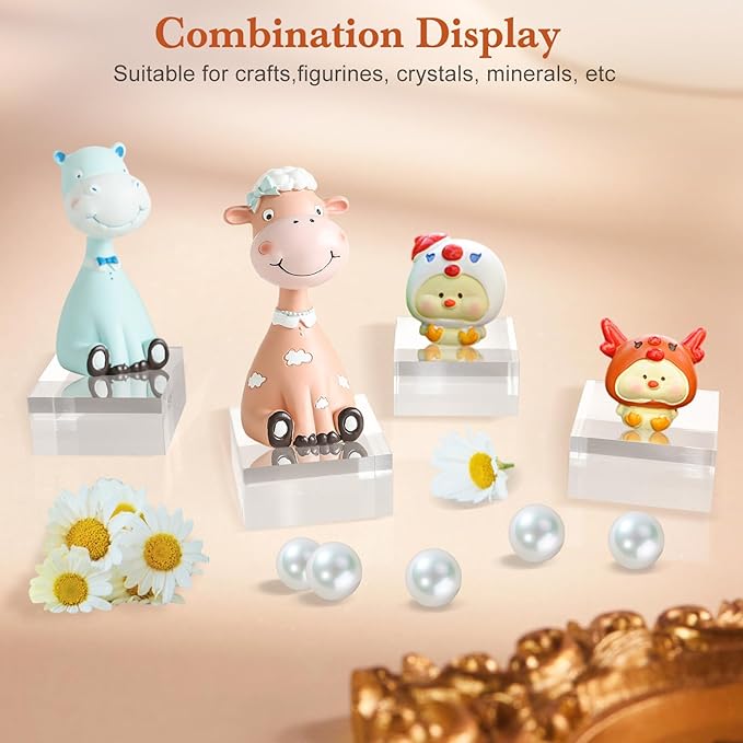 Acrylic Base 16 Pieces Acrylic Blocks for Display 2 X 2 X 1 Inch Square Riser Display Stands Trophy Base Pedestal Stands Clear Cube for Trophy Jewelry Props Food Party Crafts
