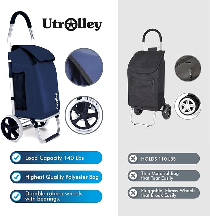 Ultra-Lightweight Foldable Grocery Cart with 40L Capacity, Soft Rolling Wheels, Removable Insulated Bag – Multi-Purpose Personal Hand Truck (Blue)