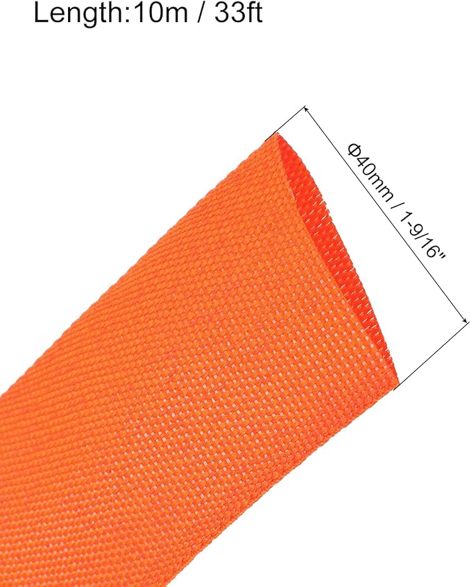 MECCANIXITY Braided Cable Sleeves Heat Shrinkable Fabric Sleeving, 1 9/16" 33ft Orange 2:1 Ratio Heat Shrinkable Cord Protector for Harness Cable, Network Cable Protection, Cable Management