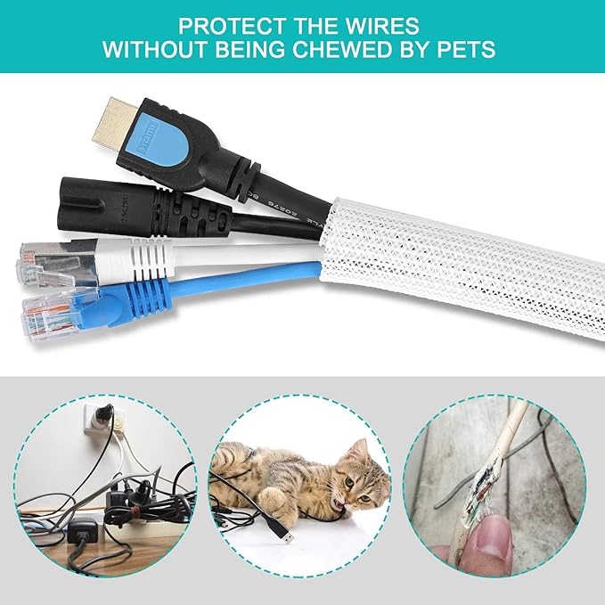 6.6ft - 1/2 inch Grey Cable Sleeve, Cable Organizer for Desk PC TV Computer, Wire Protector Cable Wrap Cover, Cord Management for Home Office