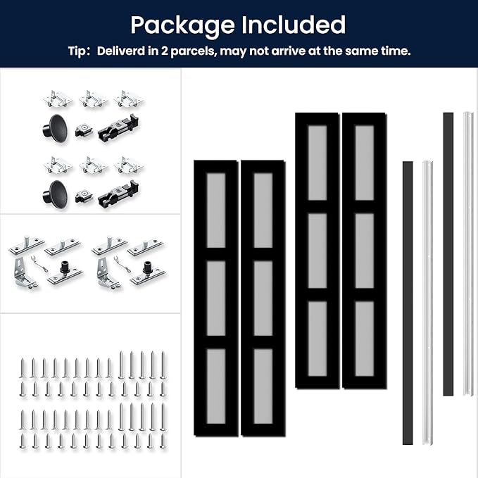 Bifold Doors for 64" x 80" Opening, 3-lite Tempered Frosted Glass Closet Folding Doors with Hardware kit Included, Easy Assembly, Black
