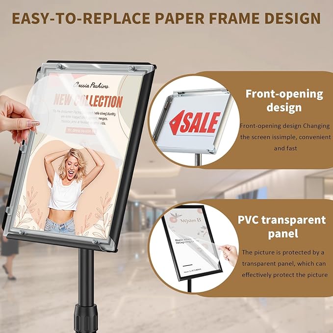 6Packs 11x17 Inch Adjustable Pedestal Poster Sign Stand, Heavy Duty Floor Standing Sign Holder Stand Aluminum Swivel Frame for Vertical and Horizontal View Sign Displayed for Foyer, Reception Area, Restaurant, Black