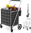 Goplus Shopping Cart for Groceries, Jumbo Upgraded Folding Grocery Cart with Waterproof Liner, 330 LBS Weight Capacity, 360° Swivel Wheels, 33 Gal Double Basket, Heavy Duty Foldable Utility Cart