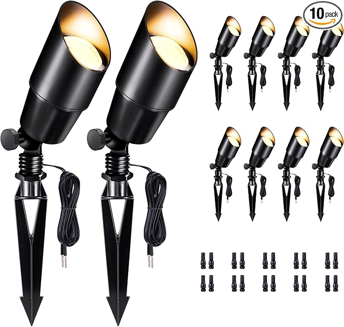 Black 12V Landscape Spotlight, LED Low Voltage Outdoor Light, Aluminum Uplight for Plant Fence Sign Outside Decoration Without MR16 Bulb 10 Pack