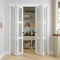 Bifold Doors for 60" x 80-3/4" Opening, 3-lite Tempered Frosted Glass Closet Folding Doors with Hardware kit Included, Easy Assembly, White