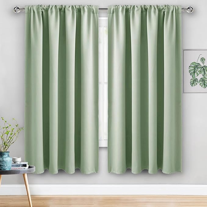 JIUZHEN Blackout Curtains for Bedroom - 70 x 63 Inch Extra Wide Privacy Assured Thermal Insulated Room Darkening Sliding Door Curtains for Living Room, Set of 2 Panels with Tiebacks, Light Green