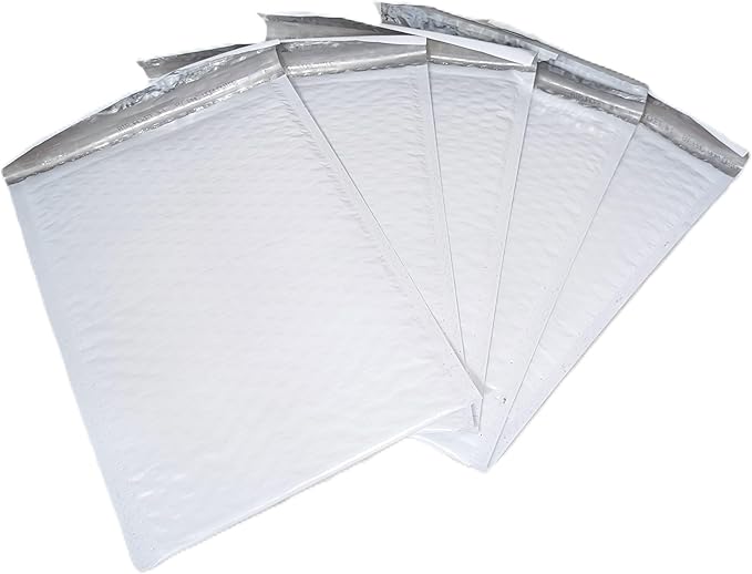 100-Pack 7.25x11.25" White Poly Bubble Mailers, Padded Shipping #1 Envelopes Self Seal Tear Resistant Lightweight Mailing Bags for Small Business, Books, DVDs, Gifts