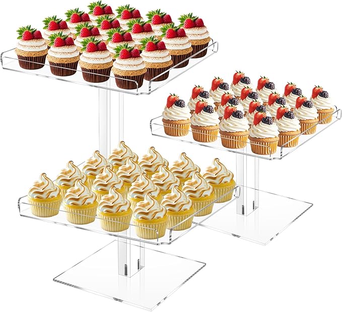 3 Tiered Serving Tray Set for Entertaining, 9" Acrylic Dessert Table Display Set, Cupcake Stand Buffet Risers for Wedding Birthday Party Baby Shower