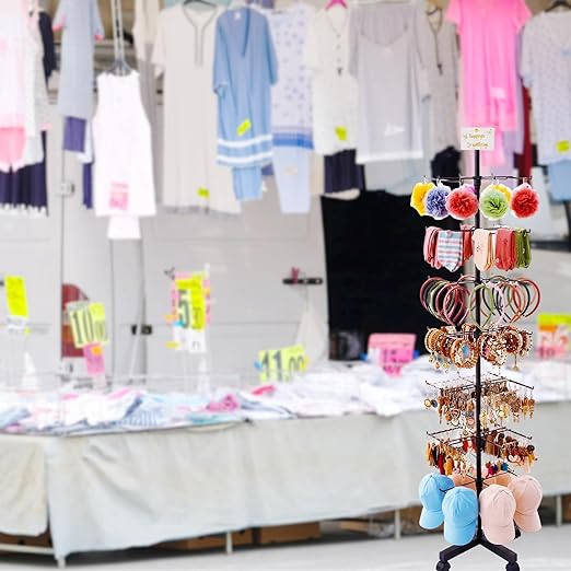 Ripeng 1 Pcs 7‑Tier Retail Display Stand – Rotating Display Rack with Wheels for Jewelry Keychains Socks Hats – Adjustable Movable Shop Spinner for Craft Shows Vendor Events & Stores Accessories,Black
