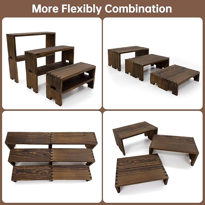 Display Riser Wood Risers Cupcake Stand 3 Tier Racks Decorative Rectangular, 2 Set 6 Piece Cologne Perfume Organizer Dessert Stands for Vendors Event