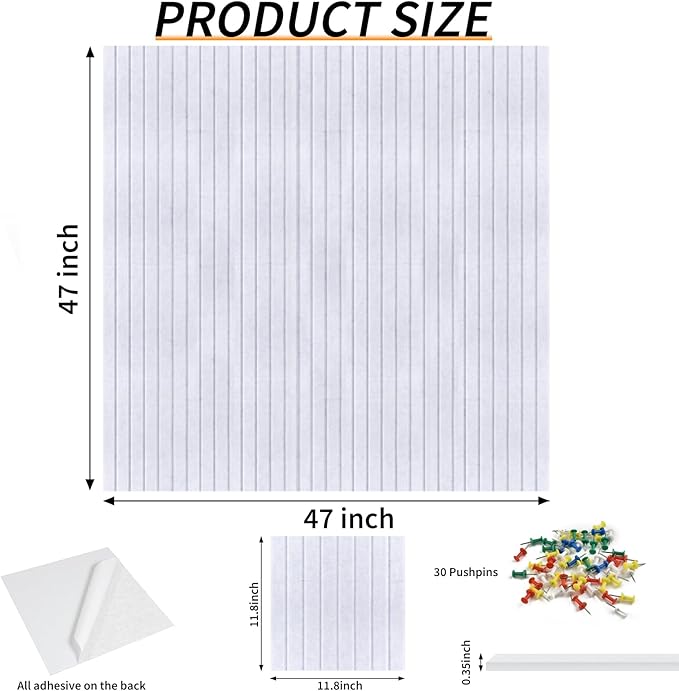 Large Felt Bulletin Board 47x47 Inch, 16pcs Peel and Stick Felt Wall Tiles Modern Push Pin Board for Wall Organization
